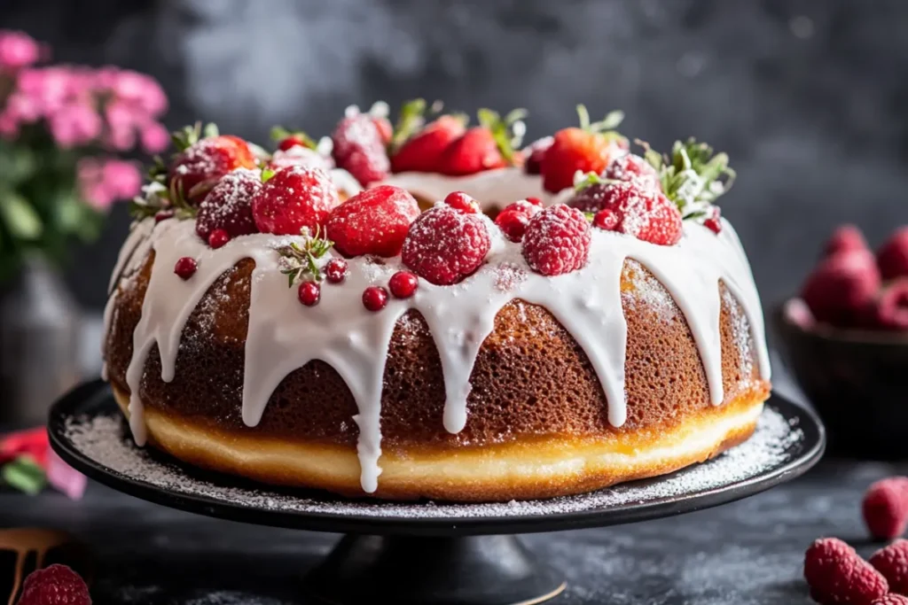 Deliciously glazed donut cake topped with colorful sprinkles and decorated for a festive celebration