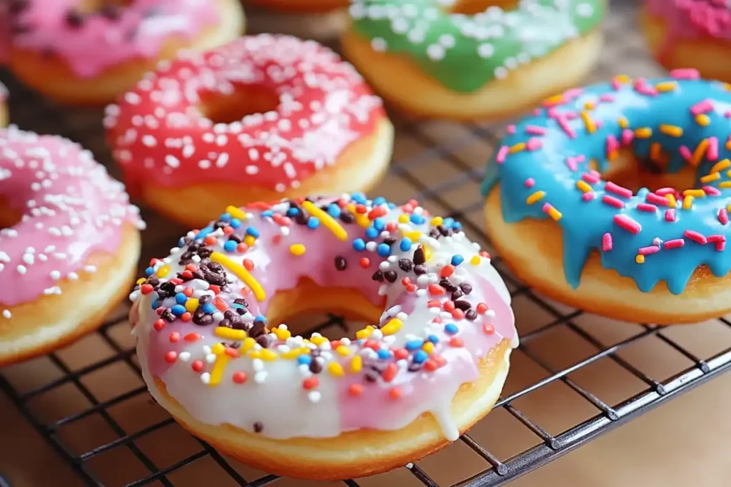 A comparison of baked and fried cake doughnuts, showcasing their textures and toppings.