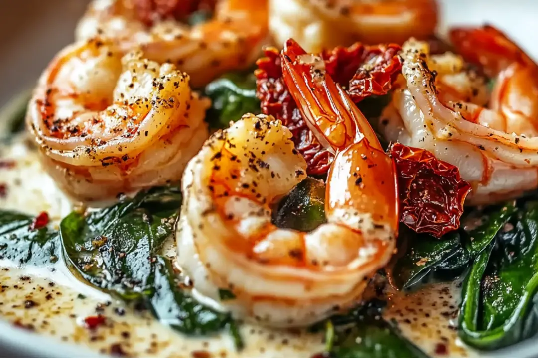 Creamy SunDried Tomato Shrimp with Spinach Pasta