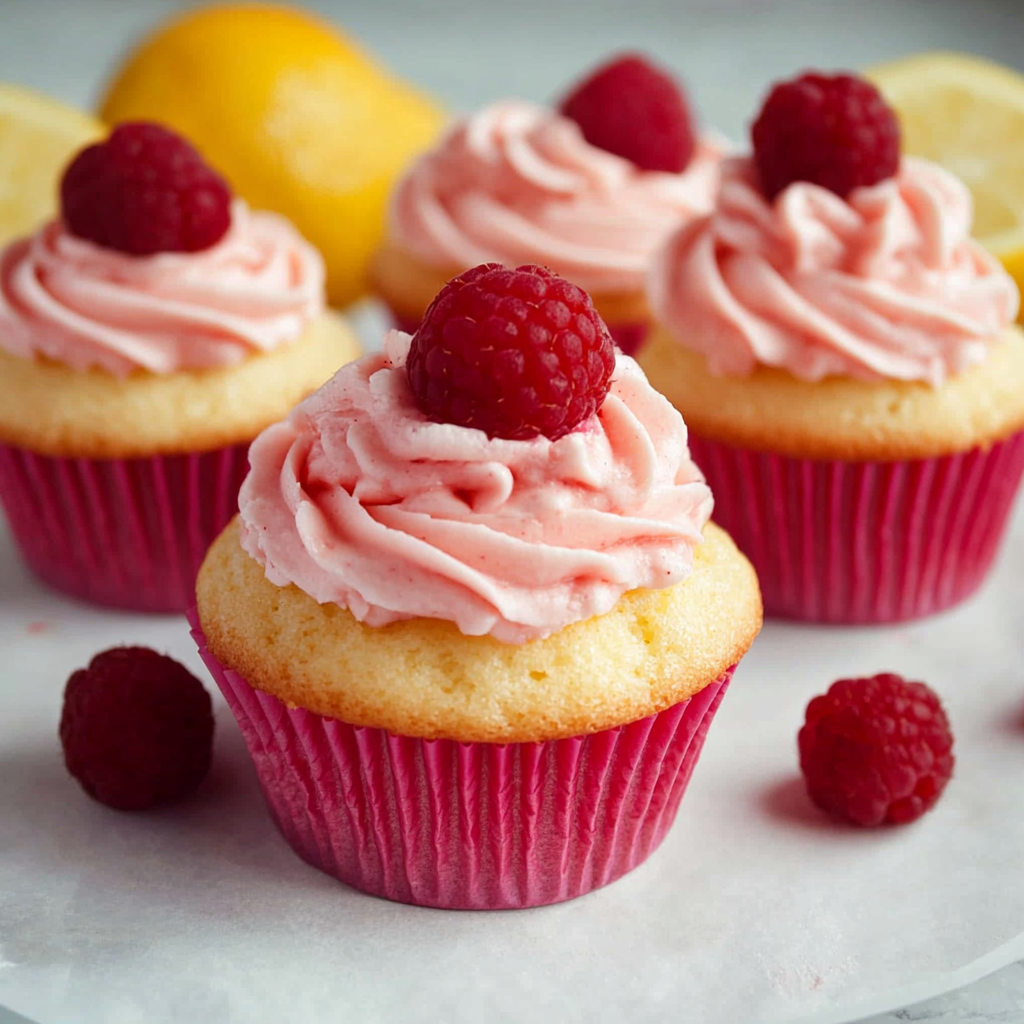 Lemon Cupcakes with Raspberry Buttercream Frosting