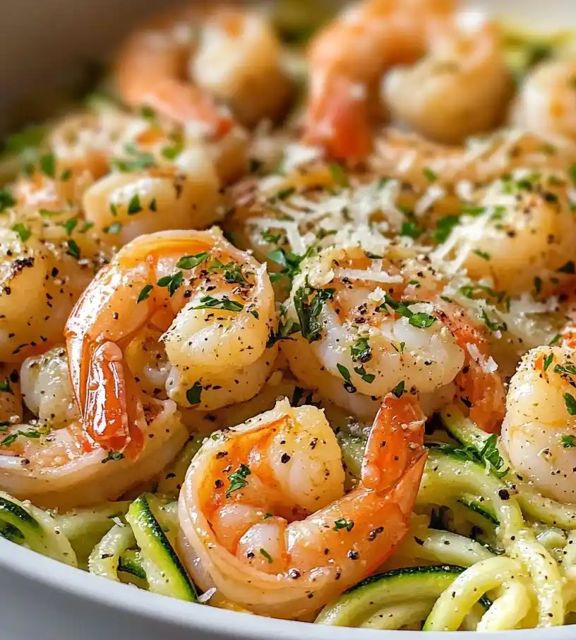 OnePan Lemon Garlic Shrimp and Zucchini Noodles