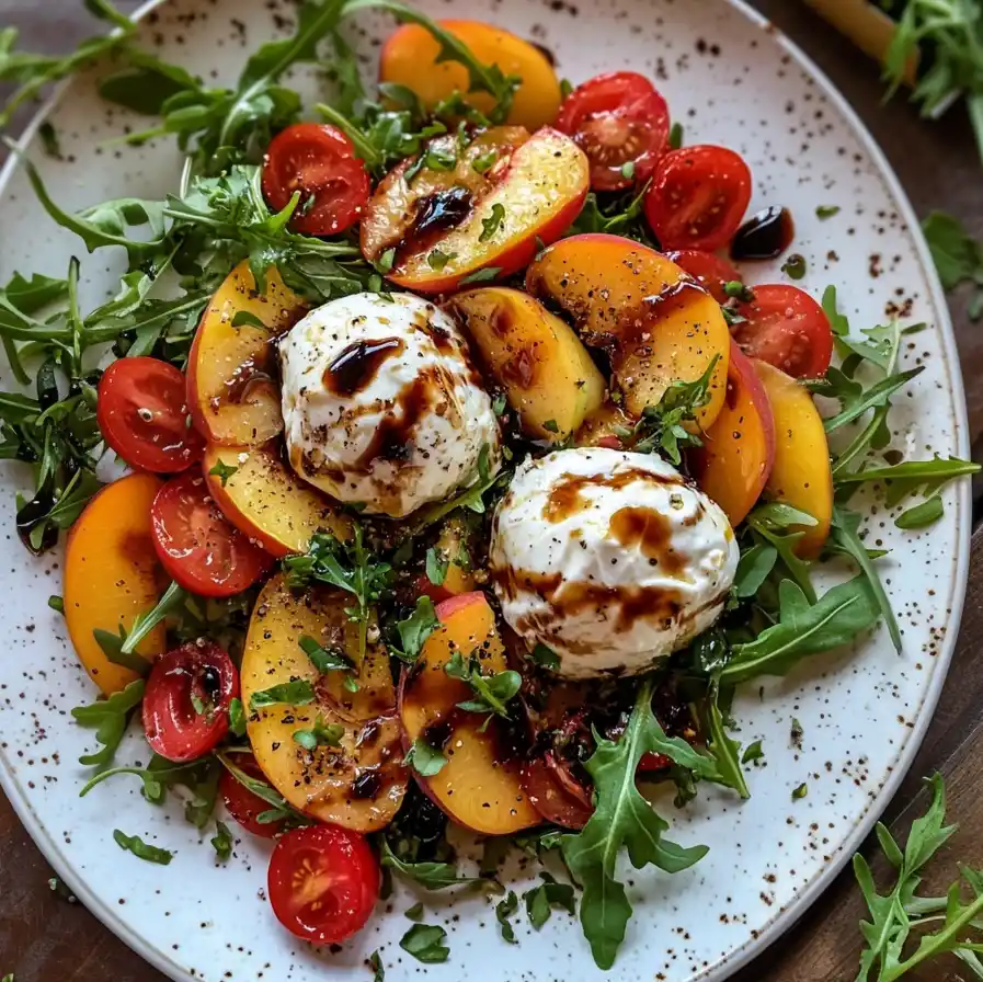 Fresh Peach Burrata Salad Recipe with Basil & Balsamic