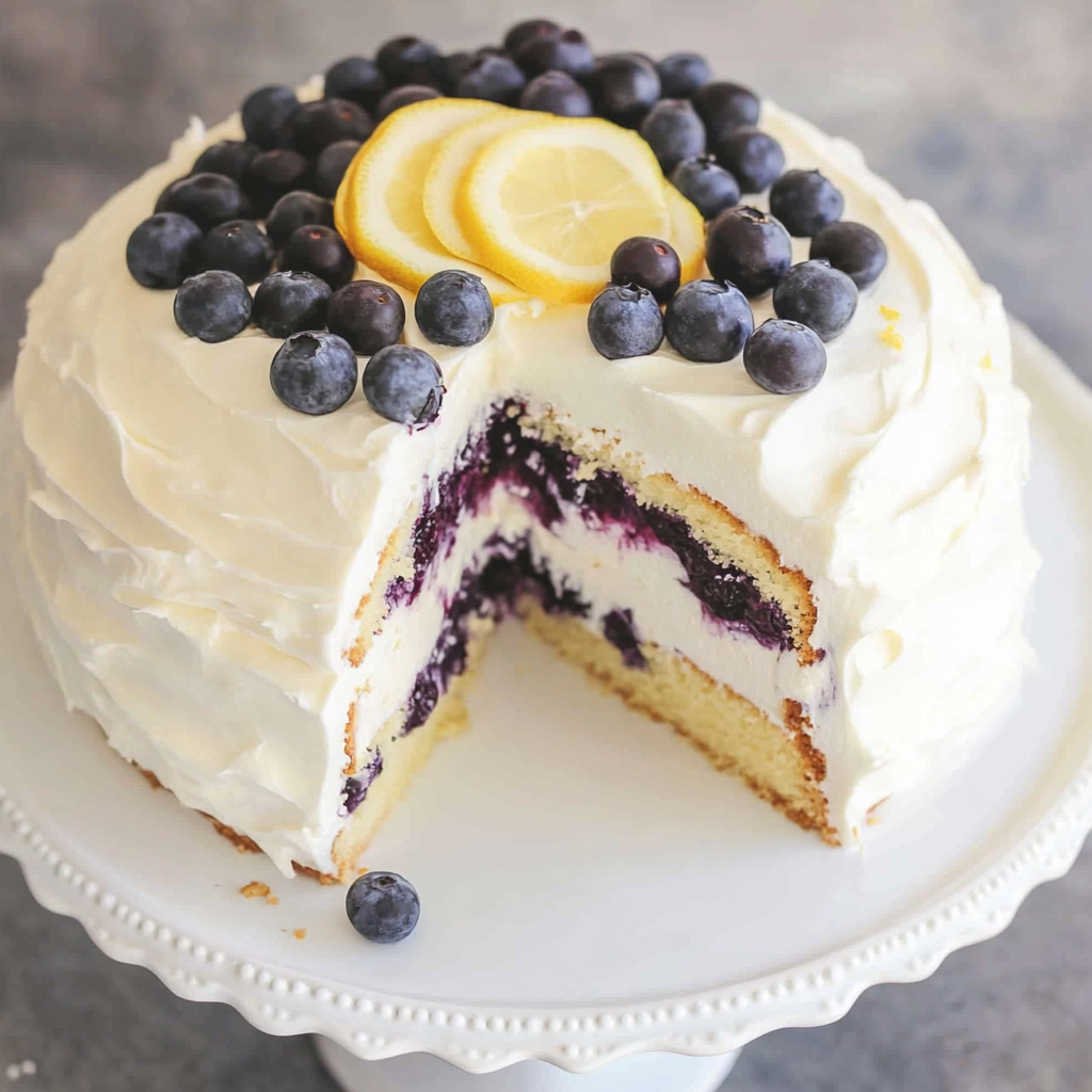 Lemon Blueberry Cake with Whipped Lemon Cream Frosting