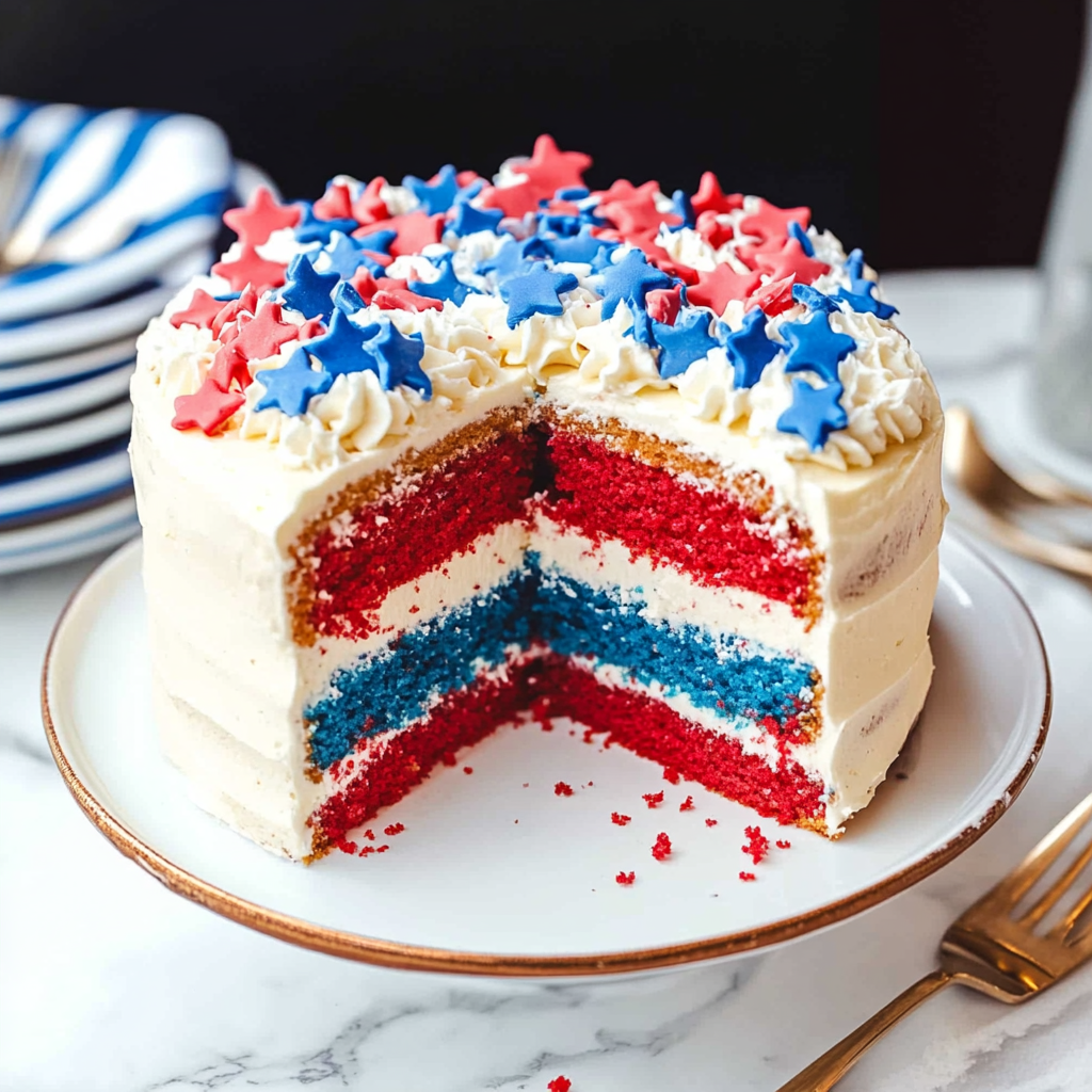 Red, White, and Blue Fourth of July Cake