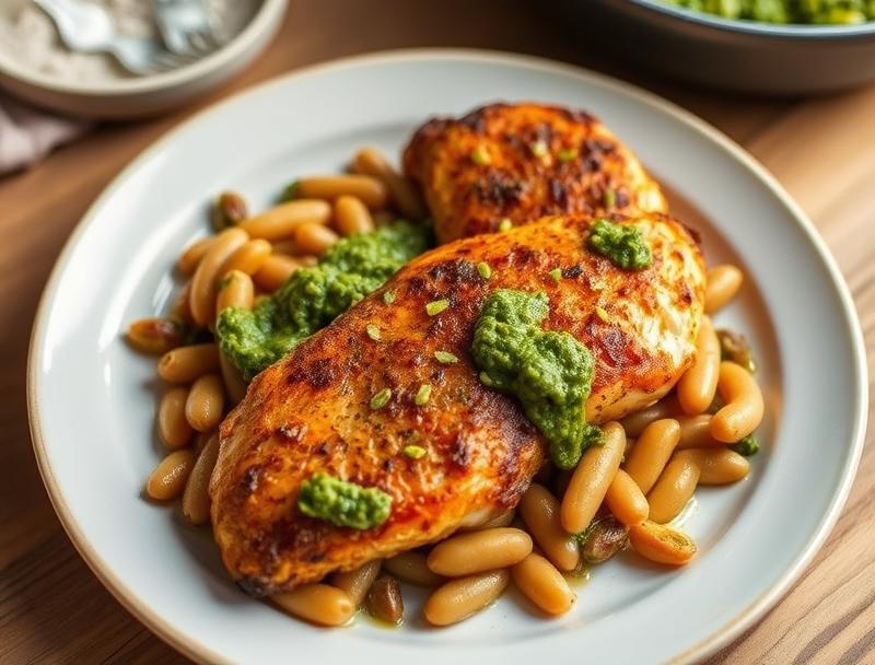 Crispy Chicken Soft Pistachio Savory Beans