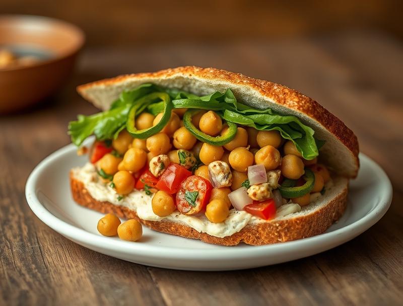 Savory Quick Pepper Spicy Chickpea Sandwich