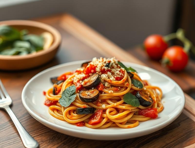 Spicy Savory Eggplant Quick Healthy Pasta