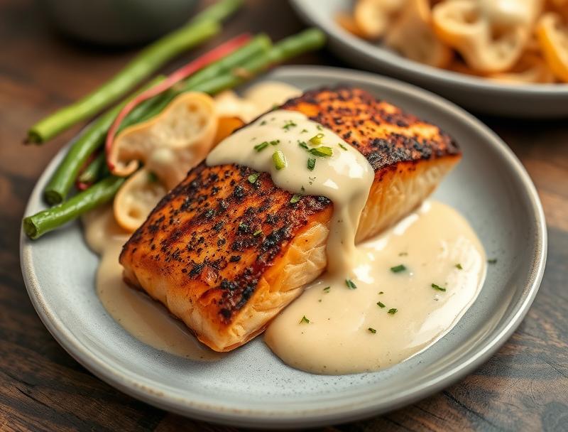 Spicy Blackened Salmon Sweet Creamy Sauce