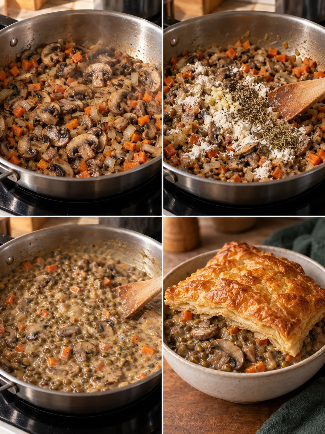 Mushroom and Lentil Puff Pastry Pie